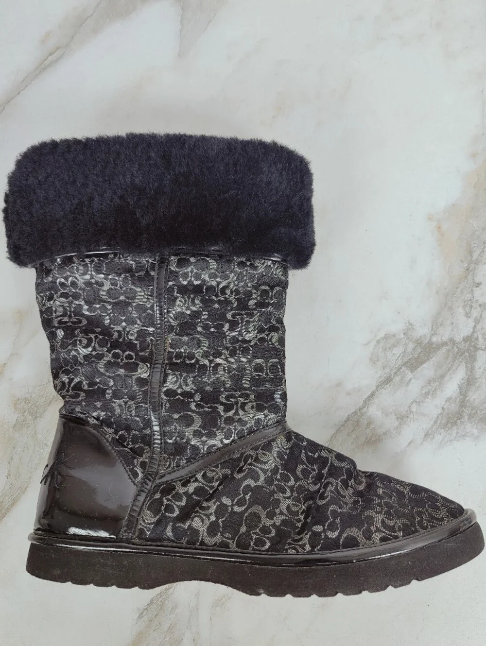 Coach Signature Nikole Monogram Jacquard Faux Fur Shearling Lined Boots, Sz 9